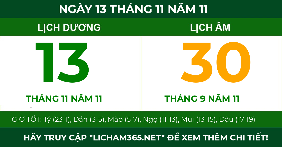 lịch âm ngày 13 tháng 11 năm 11
