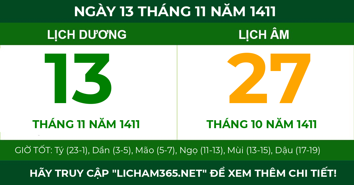 lịch âm ngày 13 tháng 11 năm 1411