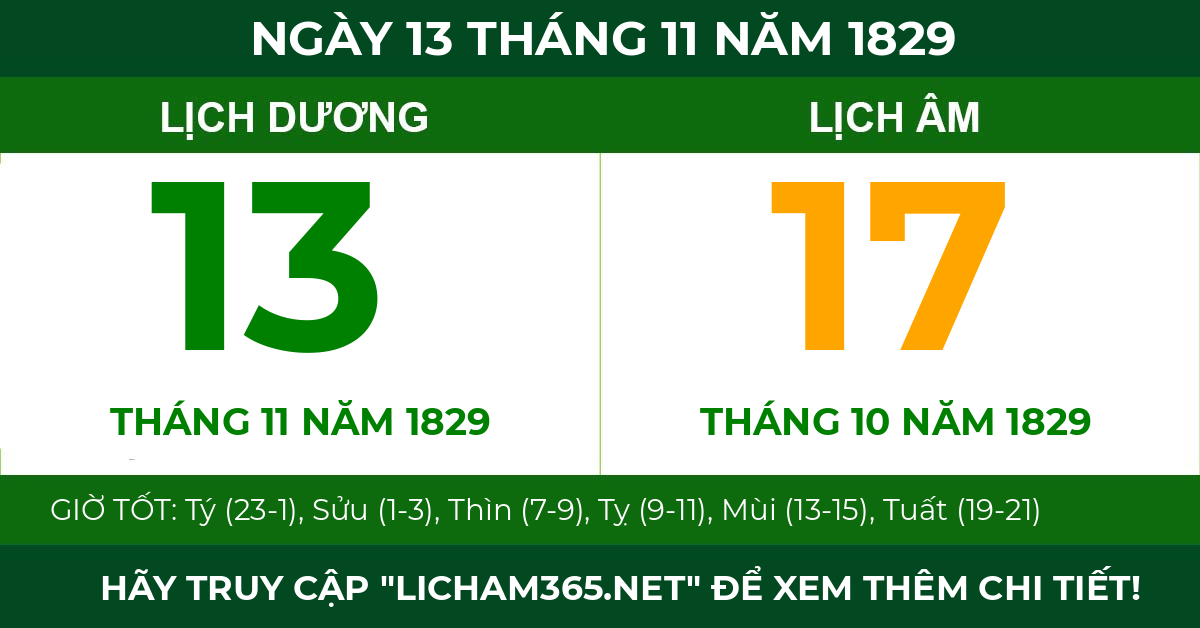 lịch âm ngày 13 tháng 11 năm 1829