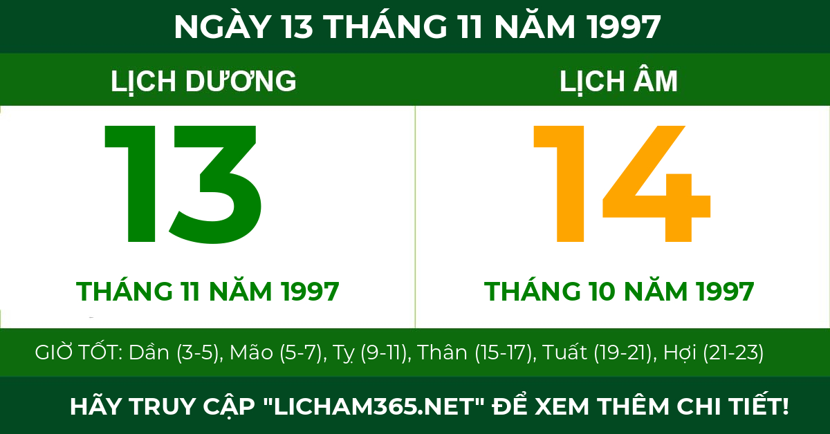 lịch âm ngày 13 tháng 11 năm 1997