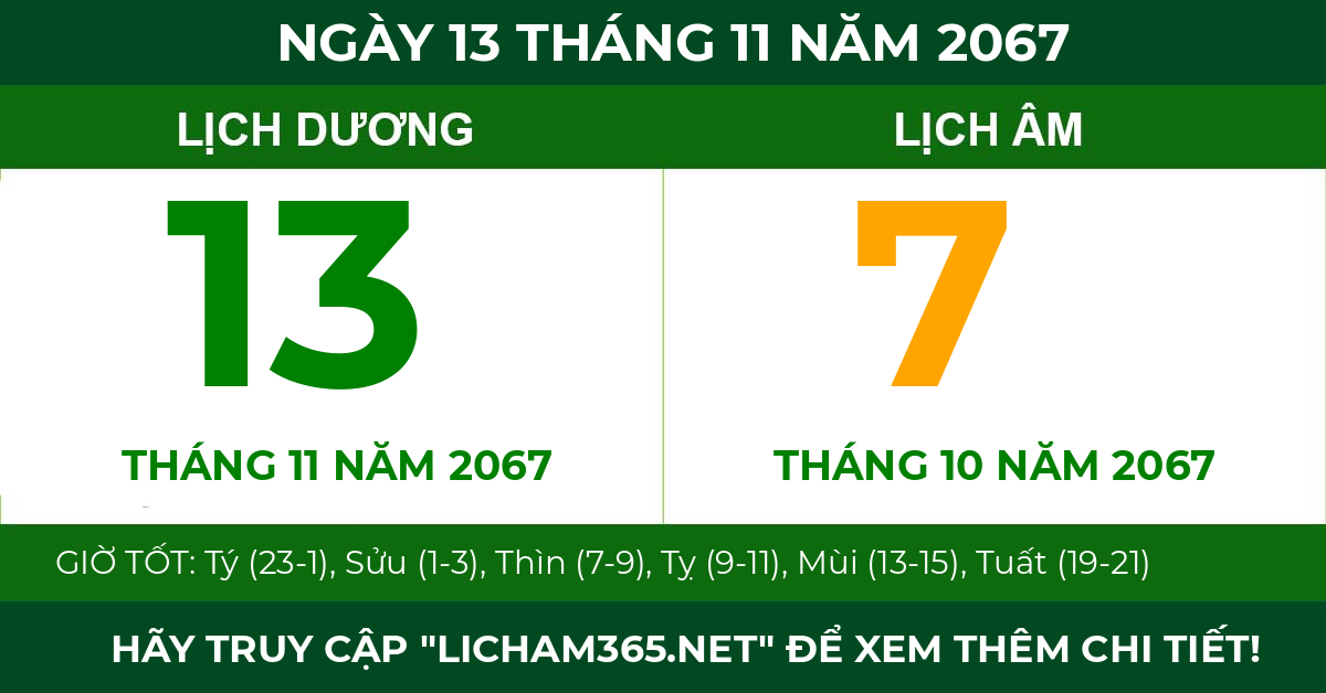 lịch âm ngày 13 tháng 11 năm 2067