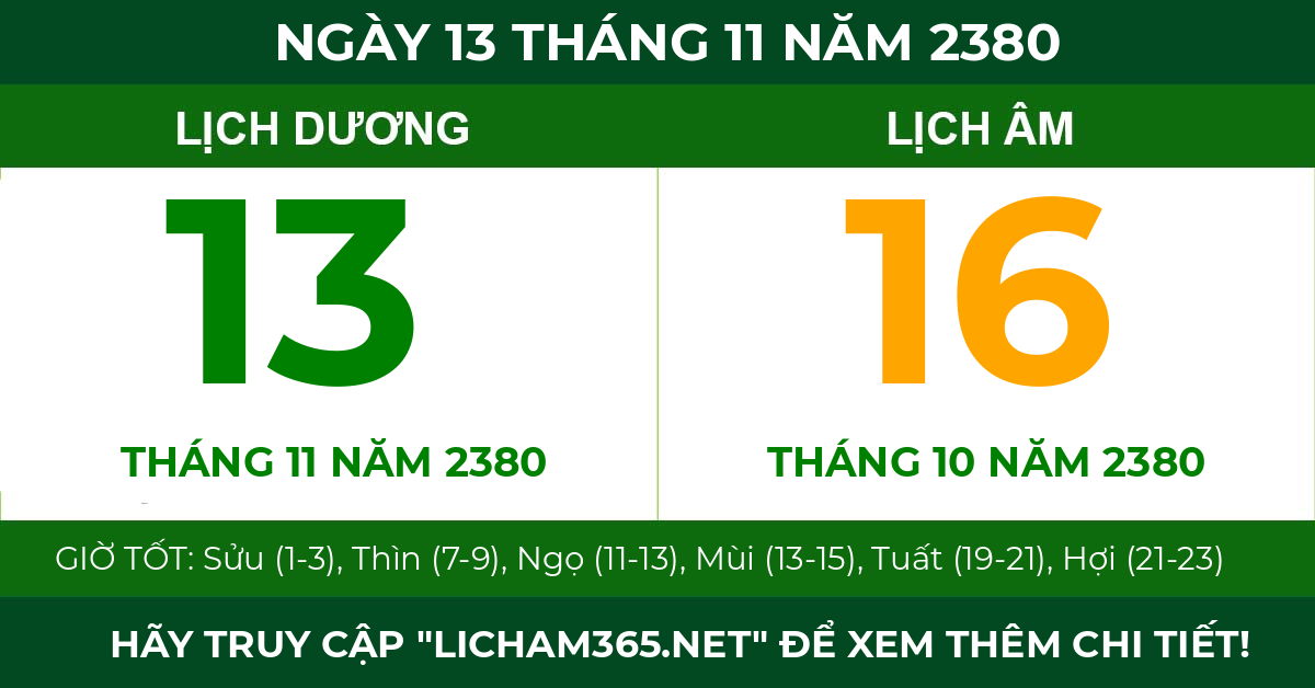 lịch âm ngày 13 tháng 11 năm 2380