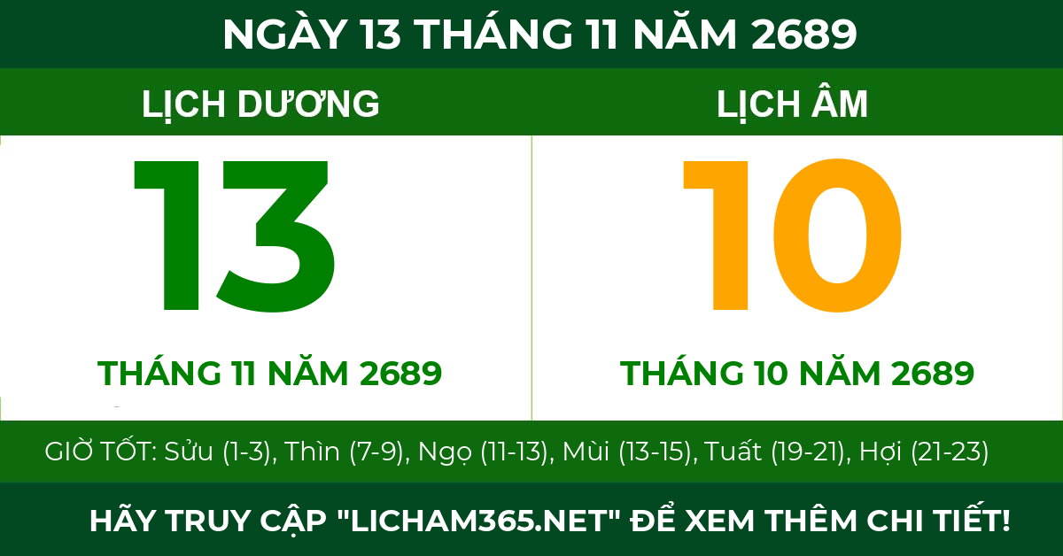 lịch âm ngày 13 tháng 11 năm 2689