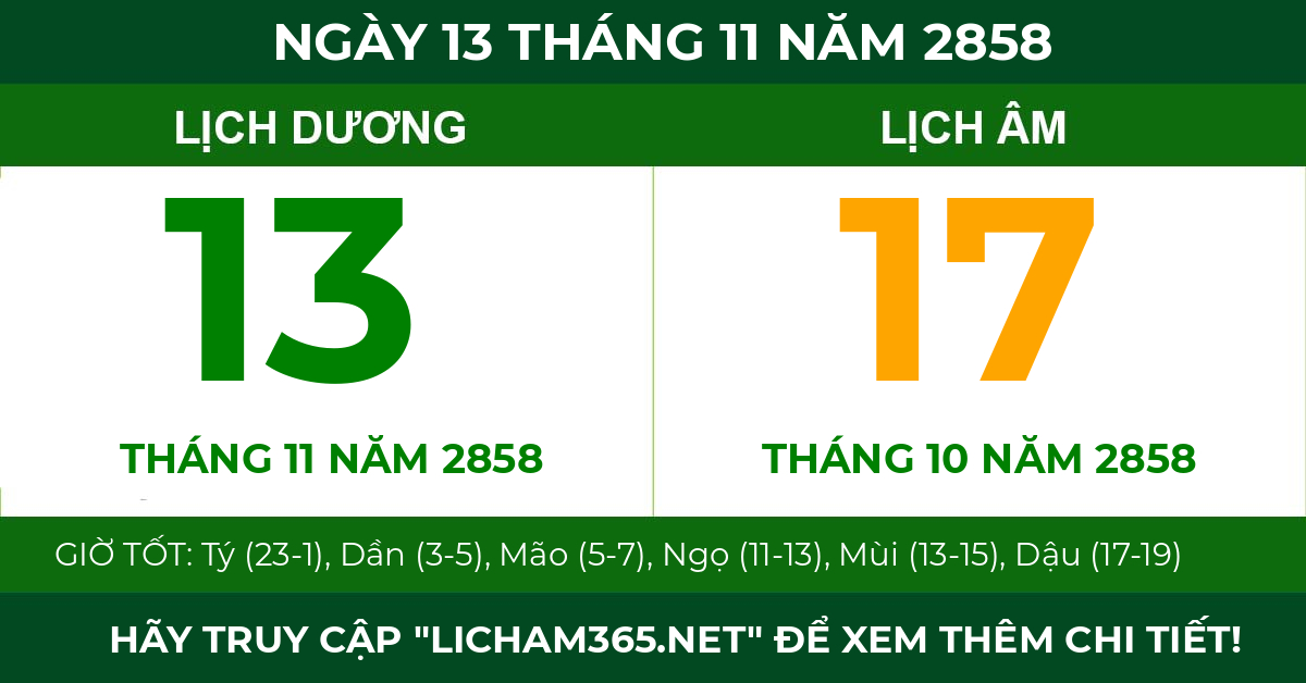 lịch âm ngày 13 tháng 11 năm 2858