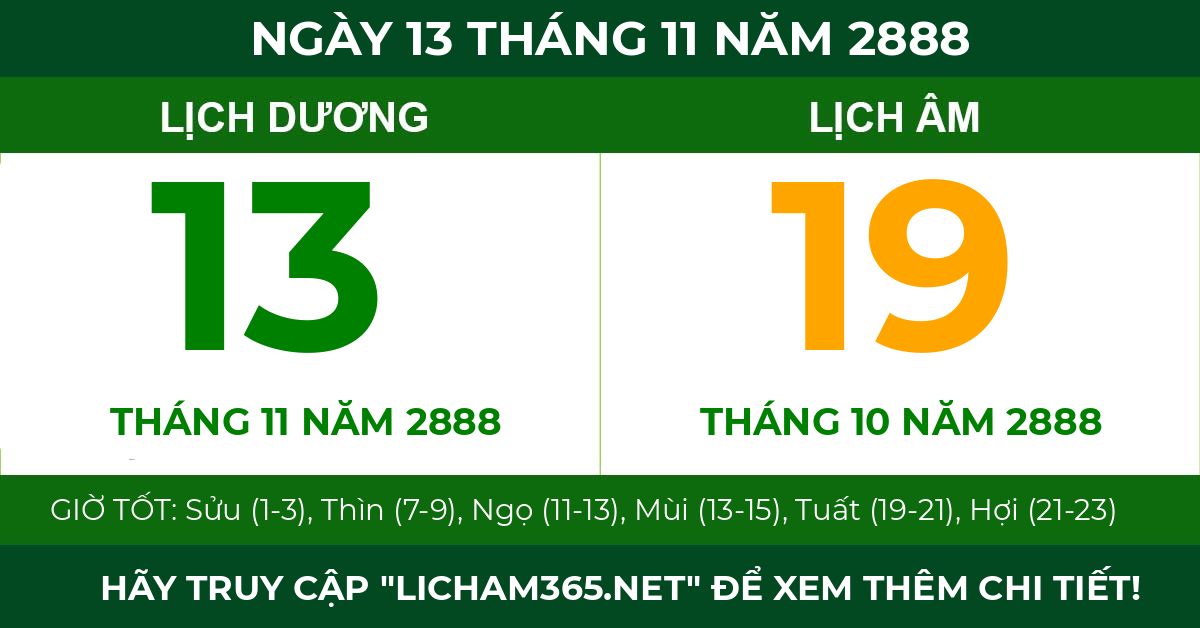 lịch âm ngày 13 tháng 11 năm 2888