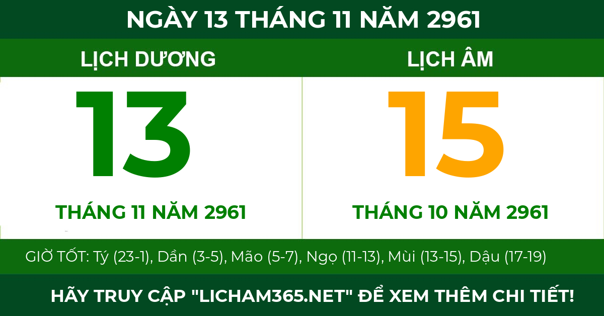 lịch âm ngày 13 tháng 11 năm 2961