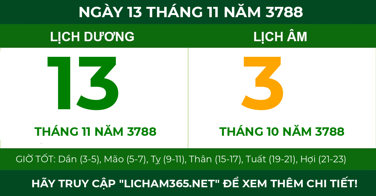 lịch âm ngày 13 tháng 11 năm 3788