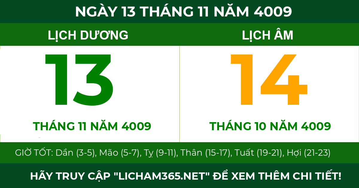 lịch âm ngày 13 tháng 11 năm 4009