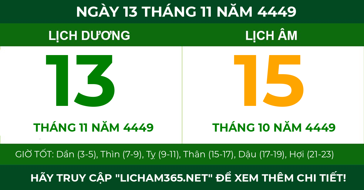 lịch âm ngày 13 tháng 11 năm 4449