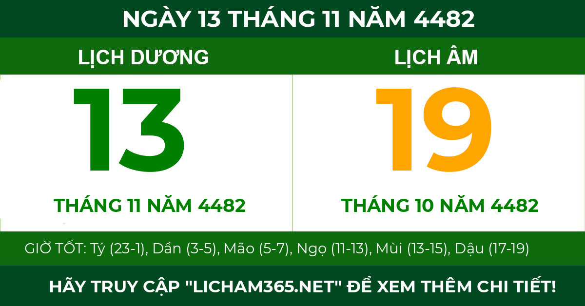 lịch âm ngày 13 tháng 11 năm 4482