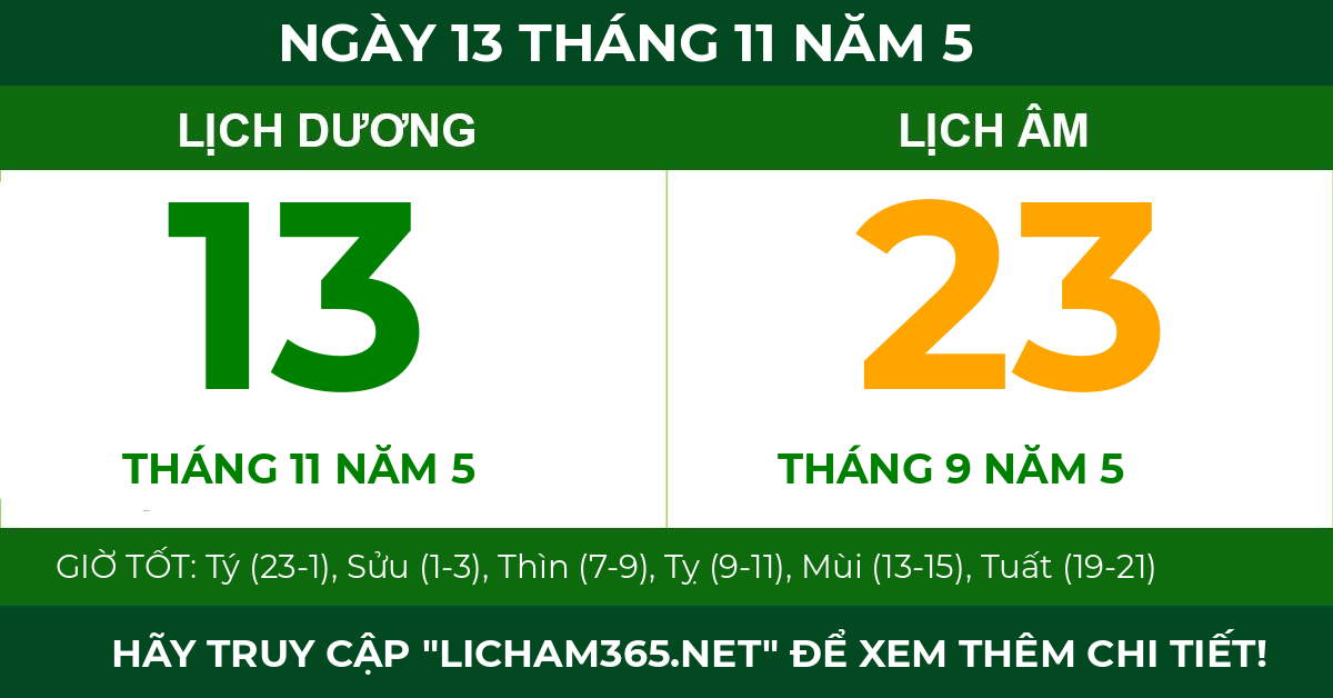 lịch âm ngày 13 tháng 11 năm 5