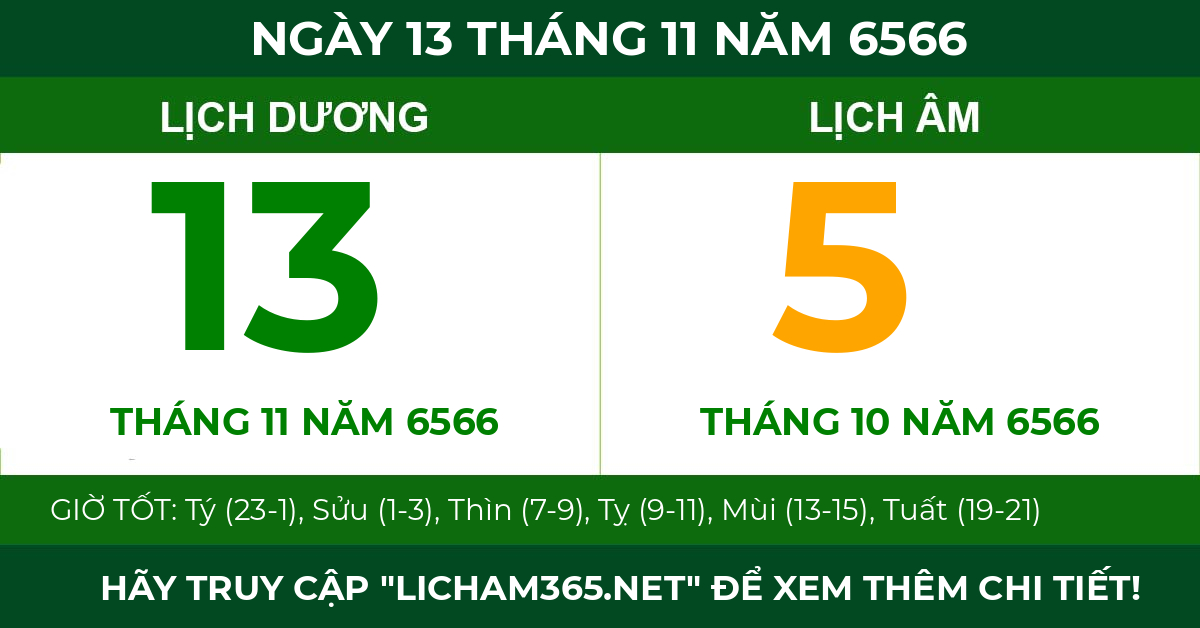 lịch âm ngày 13 tháng 11 năm 6566