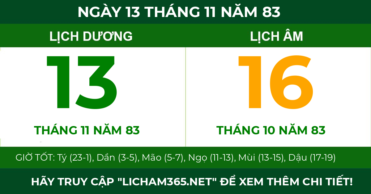 lịch âm ngày 13 tháng 11 năm 83