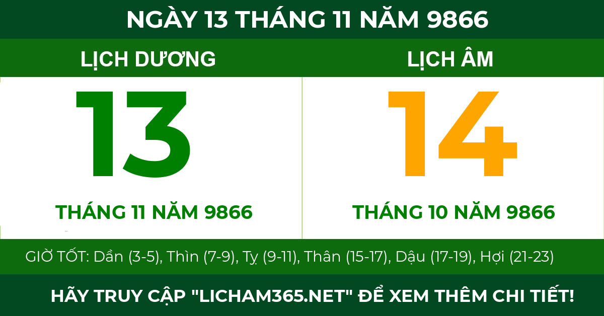lịch âm ngày 13 tháng 11 năm 9866