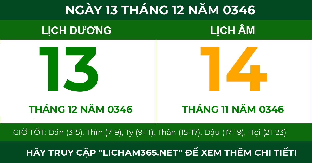 lịch âm ngày 13 tháng 12 năm 0346