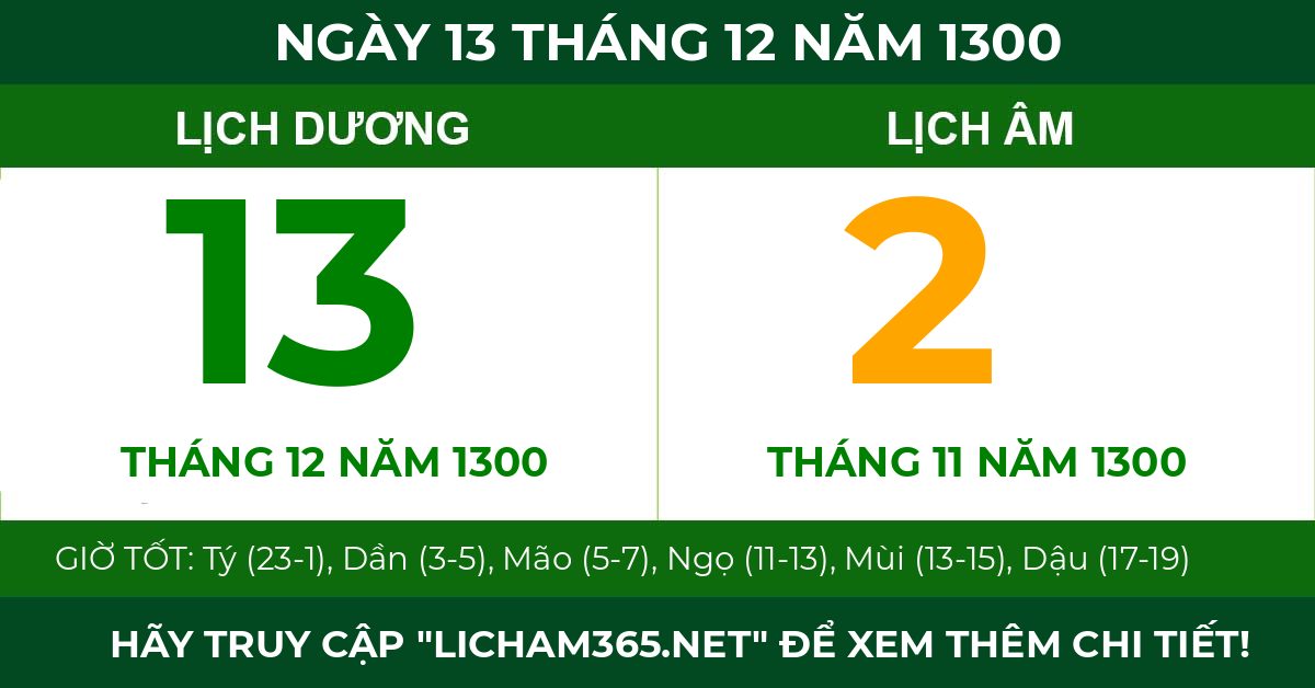 lịch âm ngày 13 tháng 12 năm 1300
