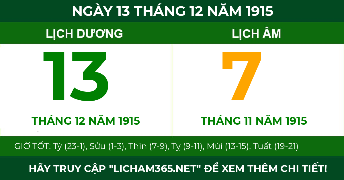 lịch âm ngày 13 tháng 12 năm 1915