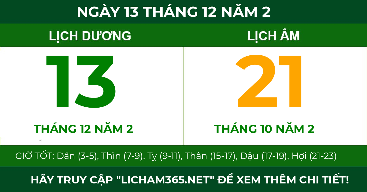 lịch âm ngày 13 tháng 12 năm 2