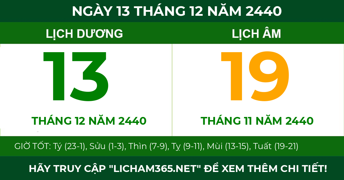 lịch âm ngày 13 tháng 12 năm 2440