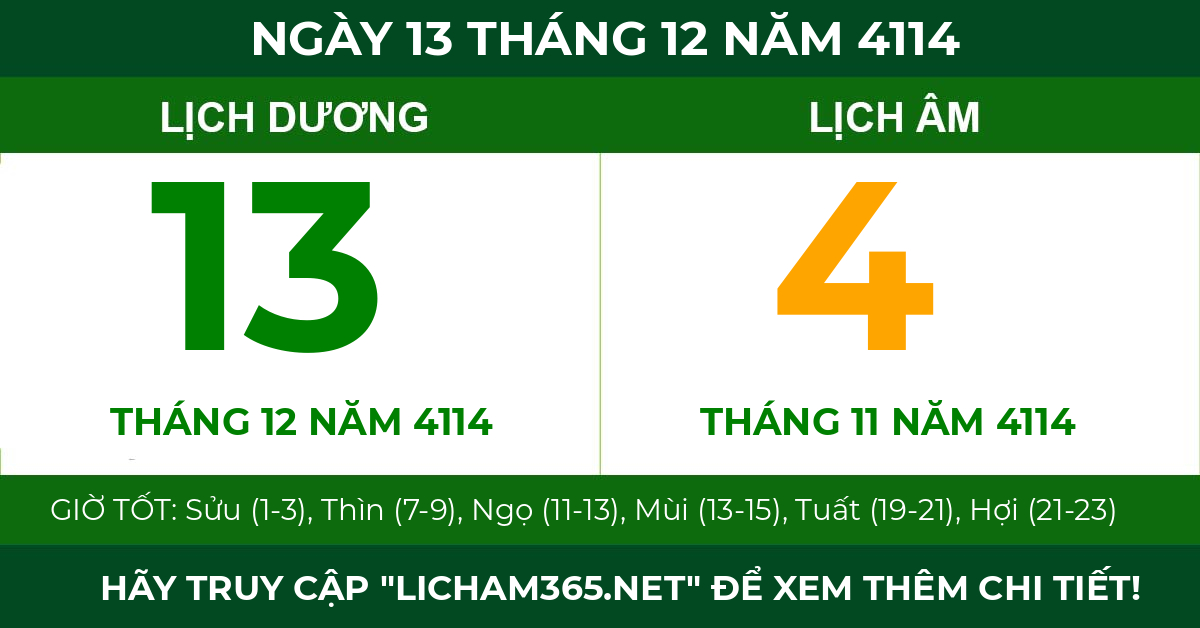 lịch âm ngày 13 tháng 12 năm 4114