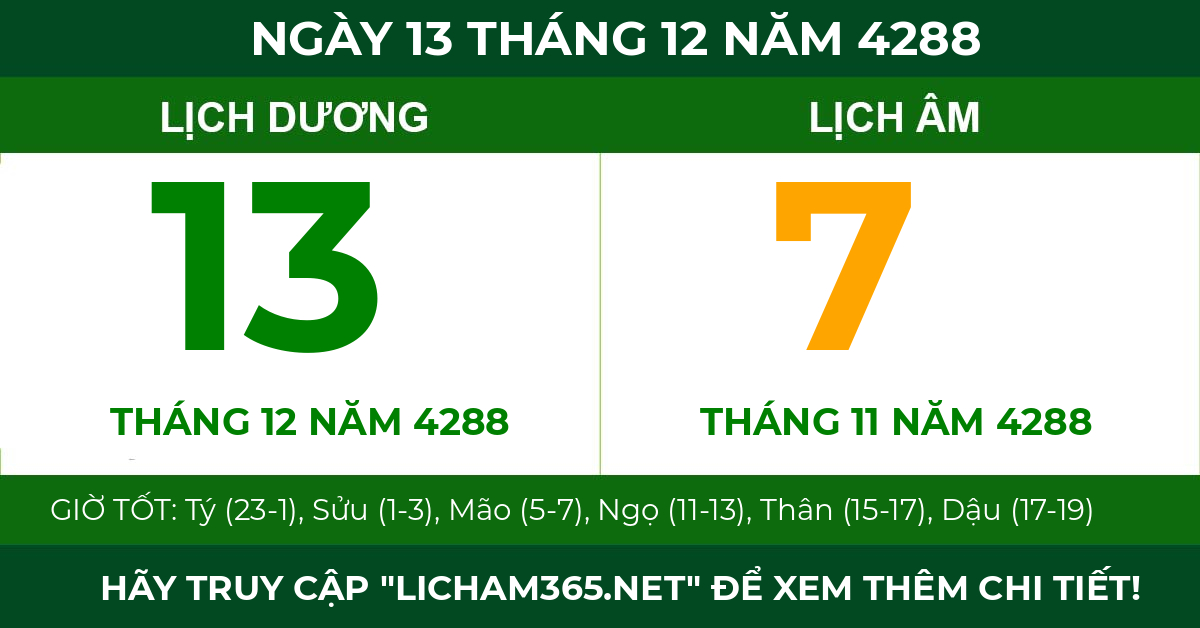 lịch âm ngày 13 tháng 12 năm 4288