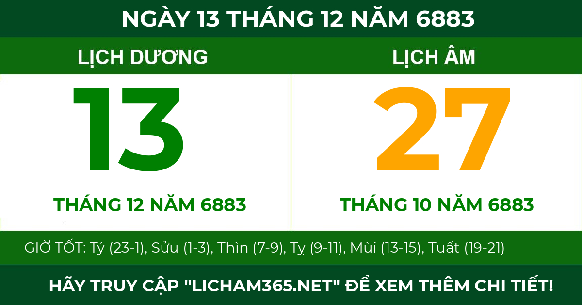 lịch âm ngày 13 tháng 12 năm 6883