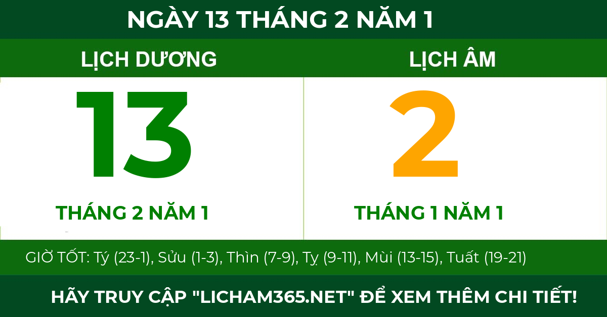 lịch âm ngày 13 tháng 2 năm 1