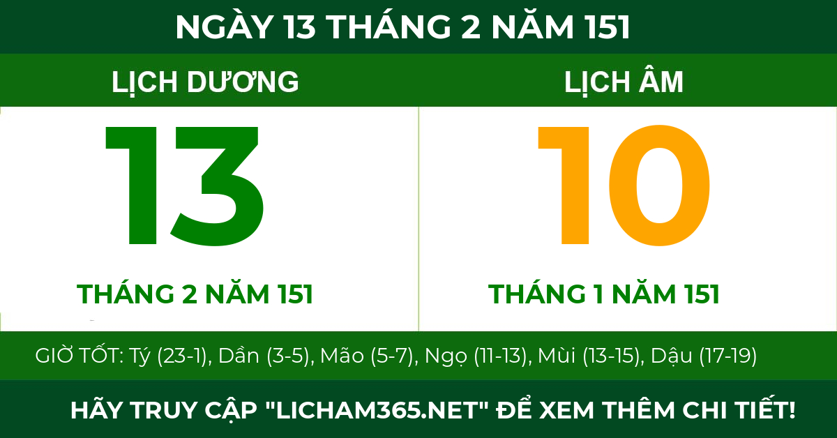 lịch âm ngày 13 tháng 2 năm 151