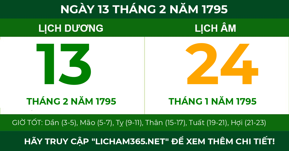 lịch âm ngày 13 tháng 2 năm 1795