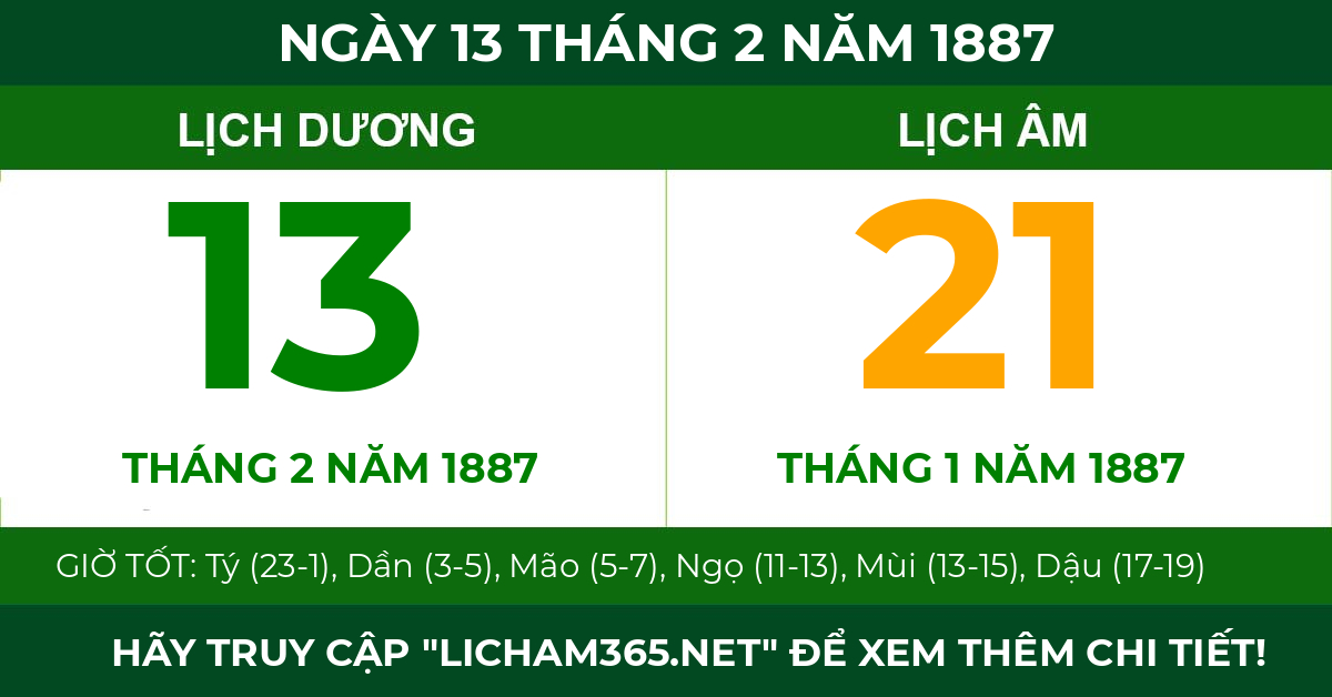lịch âm ngày 13 tháng 2 năm 1887