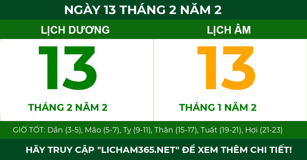 lịch âm ngày 13 tháng 2 năm 2