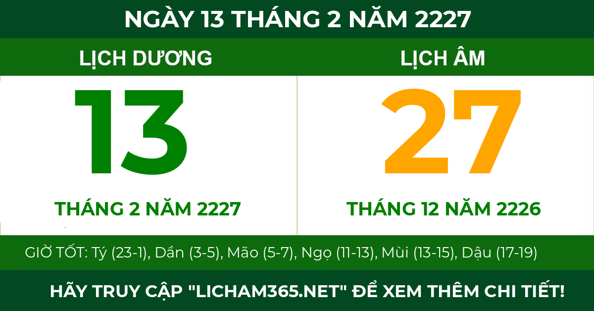 lịch âm ngày 13 tháng 2 năm 2227