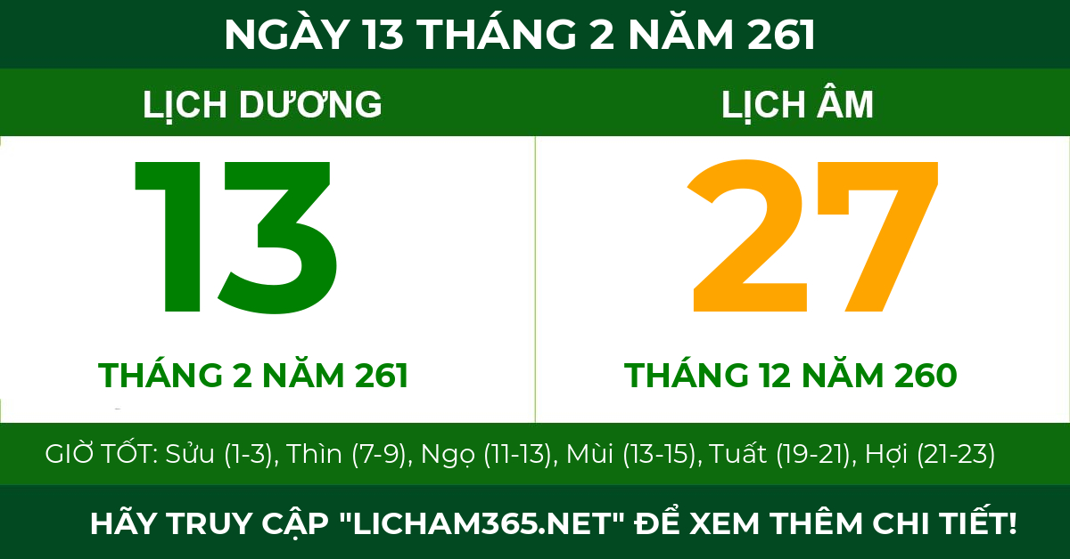 lịch âm ngày 13 tháng 2 năm 261