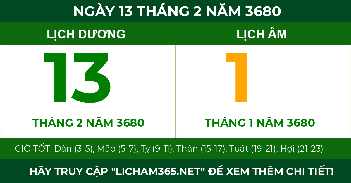 lịch âm ngày 13 tháng 2 năm 3680