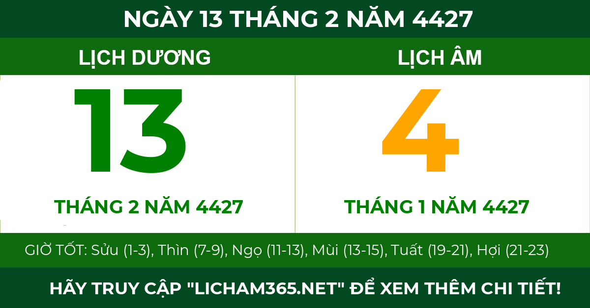 lịch âm ngày 13 tháng 2 năm 4427