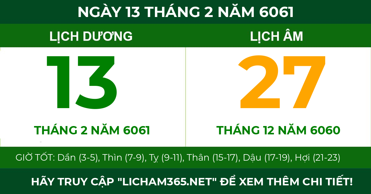 lịch âm ngày 13 tháng 2 năm 6061
