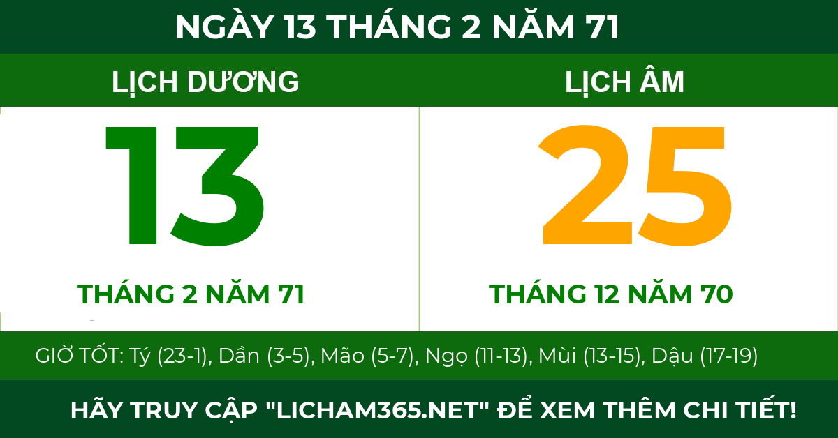lịch âm ngày 13 tháng 2 năm 71