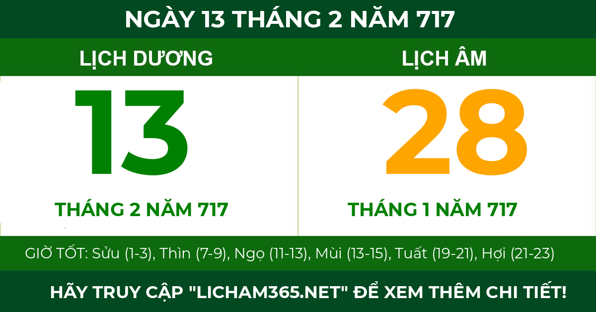 lịch âm ngày 13 tháng 2 năm 717