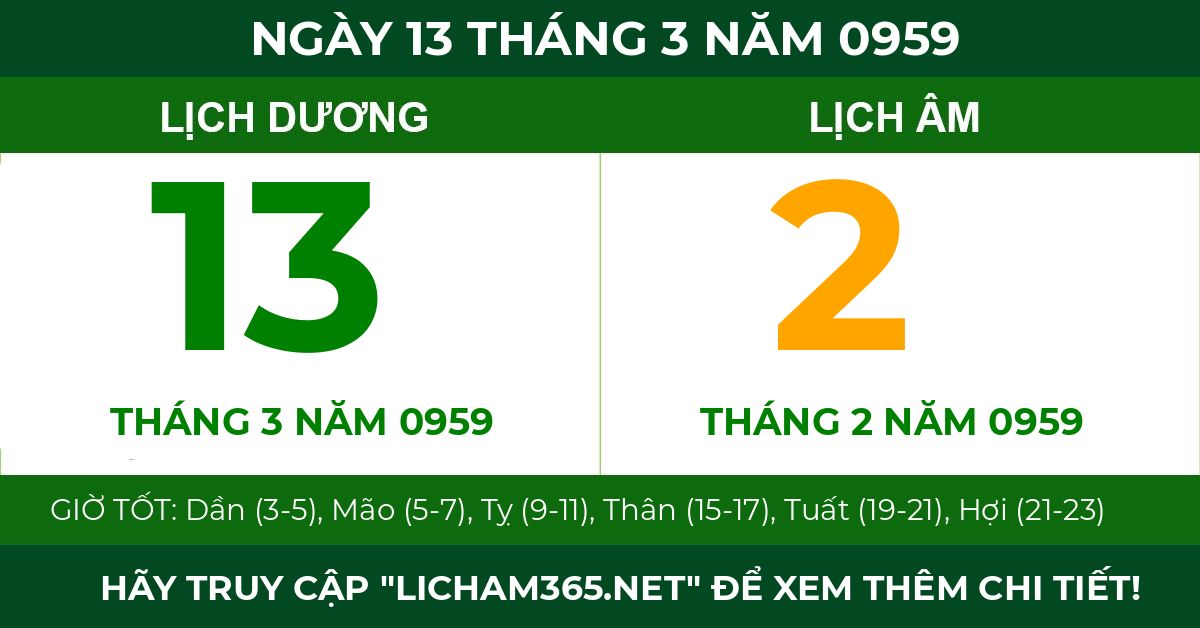 lịch âm ngày 13 tháng 3 năm 0959