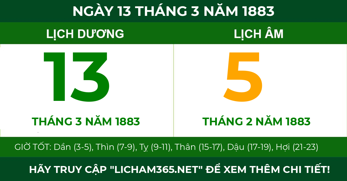 lịch âm ngày 13 tháng 3 năm 1883