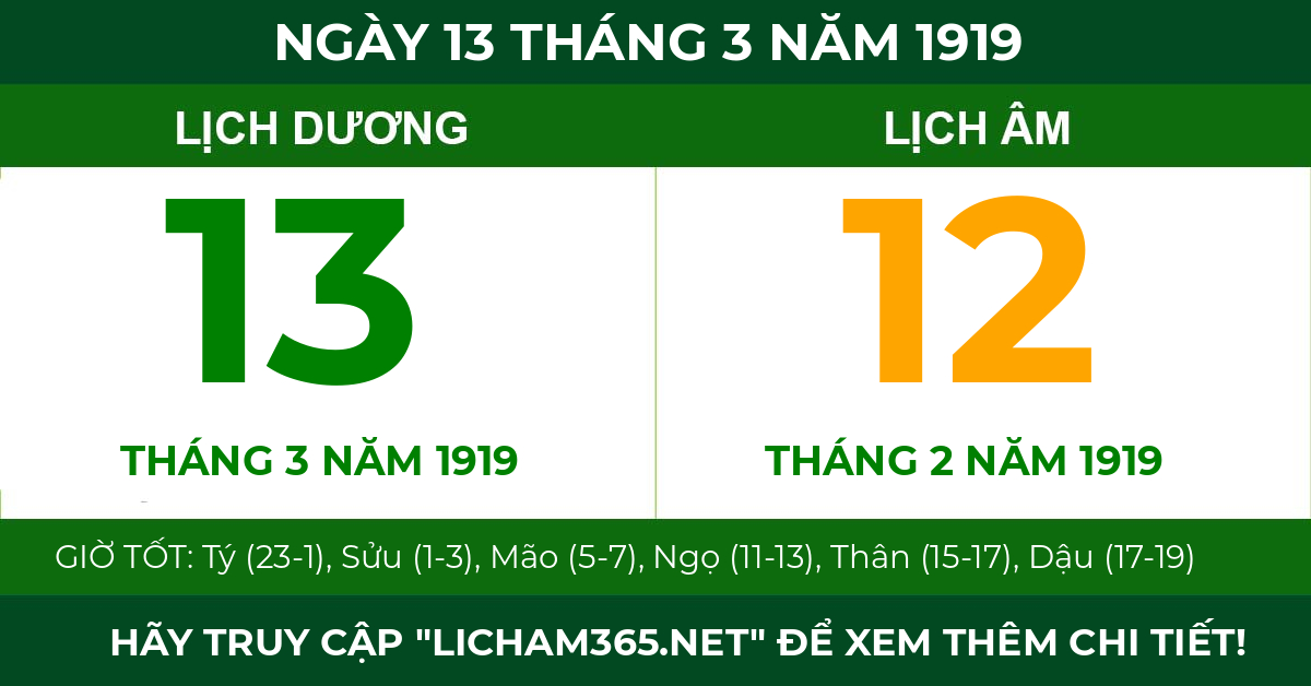 lịch âm ngày 13 tháng 3 năm 1919
