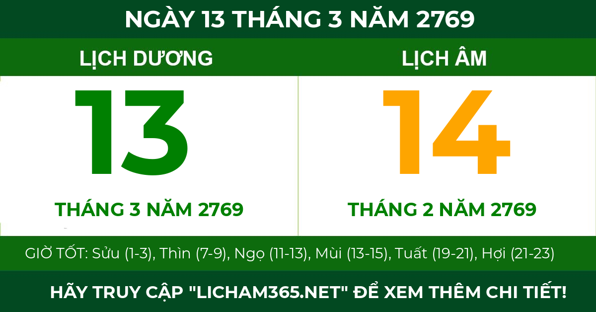 lịch âm ngày 13 tháng 3 năm 2769
