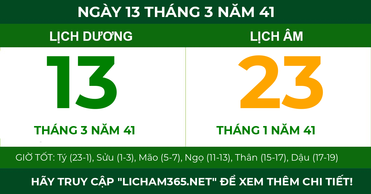 lịch âm ngày 13 tháng 3 năm 41