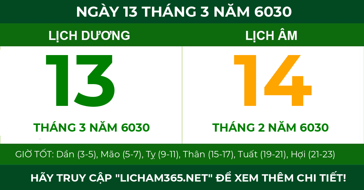 lịch âm ngày 13 tháng 3 năm 6030