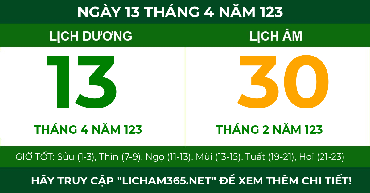 lịch âm ngày 13 tháng 4 năm 123