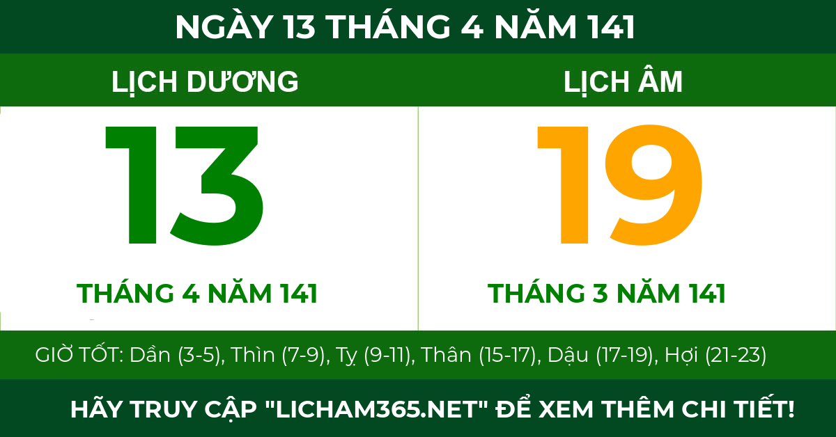 lịch âm ngày 13 tháng 4 năm 141