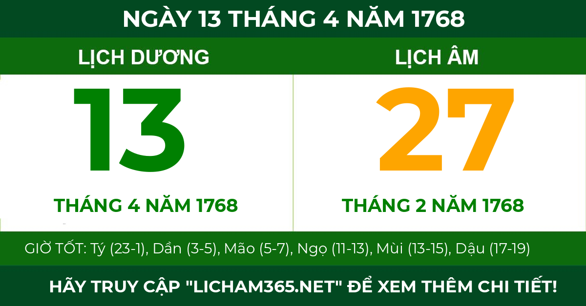 lịch âm ngày 13 tháng 4 năm 1768