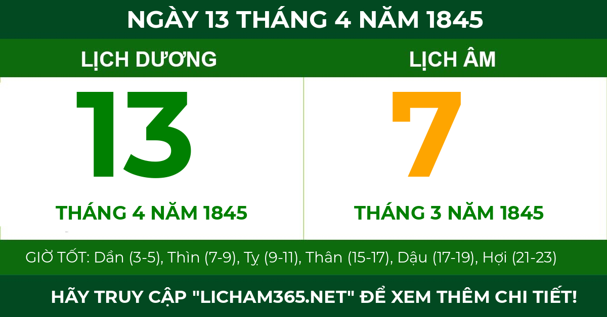 lịch âm ngày 13 tháng 4 năm 1845