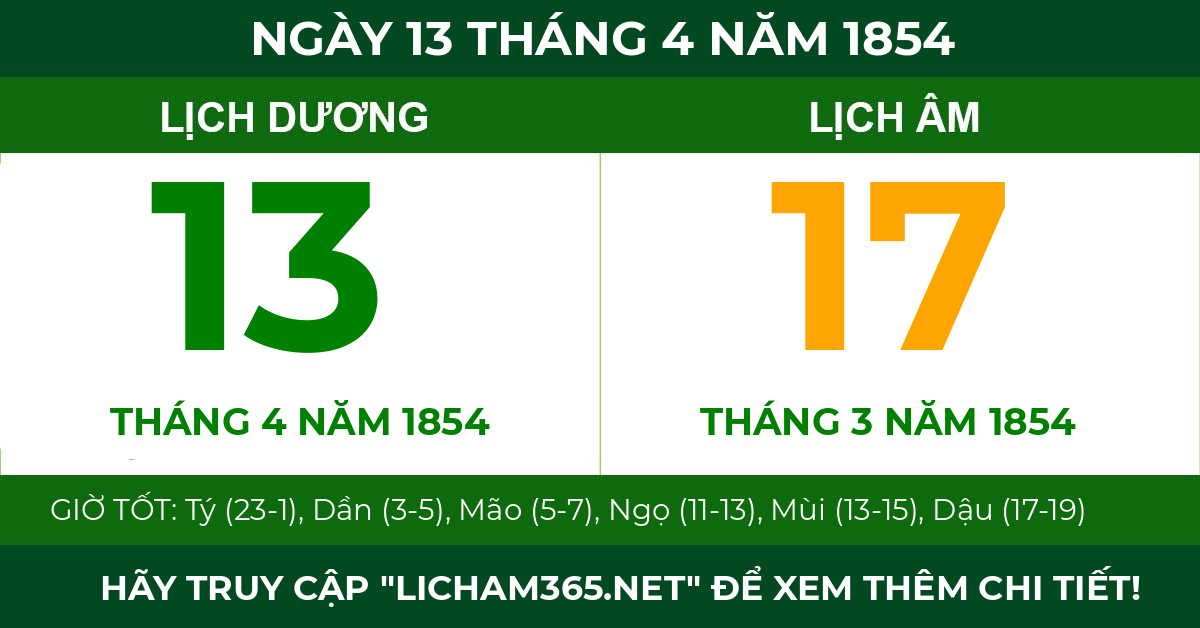 lịch âm ngày 13 tháng 4 năm 1854