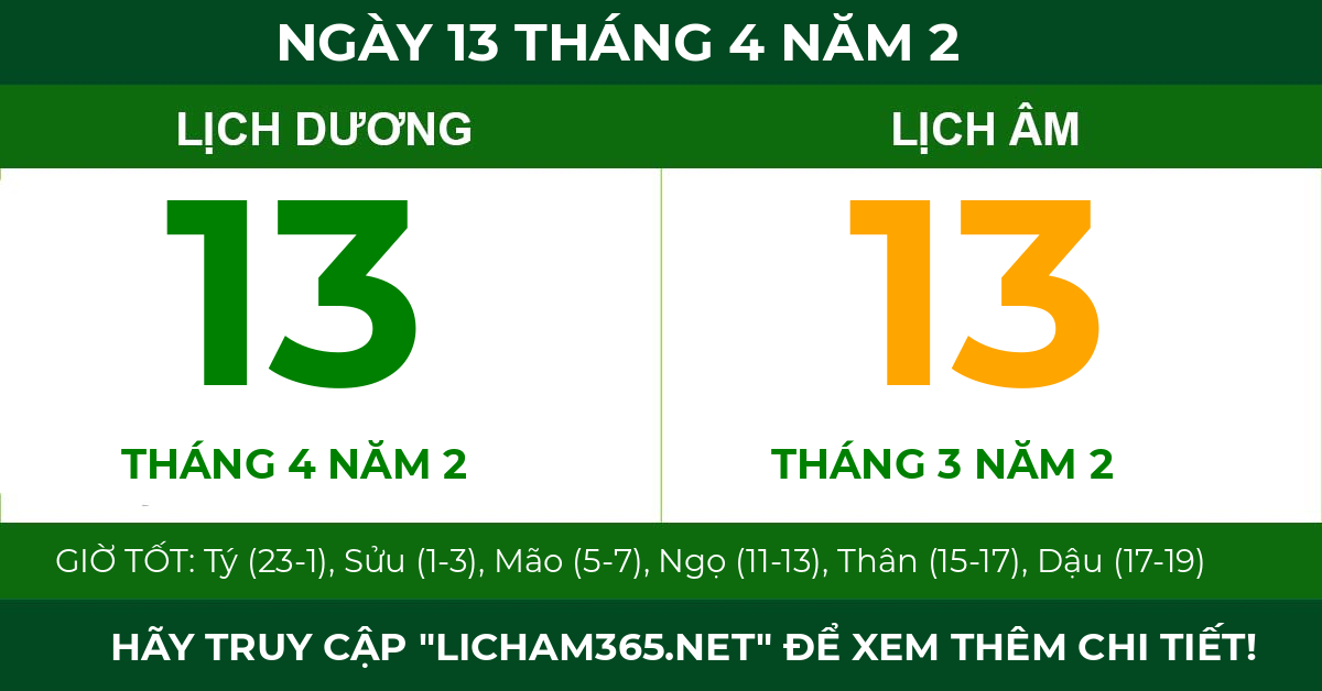 lịch âm ngày 13 tháng 4 năm 2